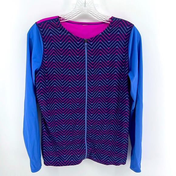 Roxy long sleeve crewneck full zip geometric chevron print surf swim rash guard - Picture 1 of 5